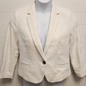Ann Taylor The Newbury Blazer Size 10P White Cotton Tweed Petite Jacket